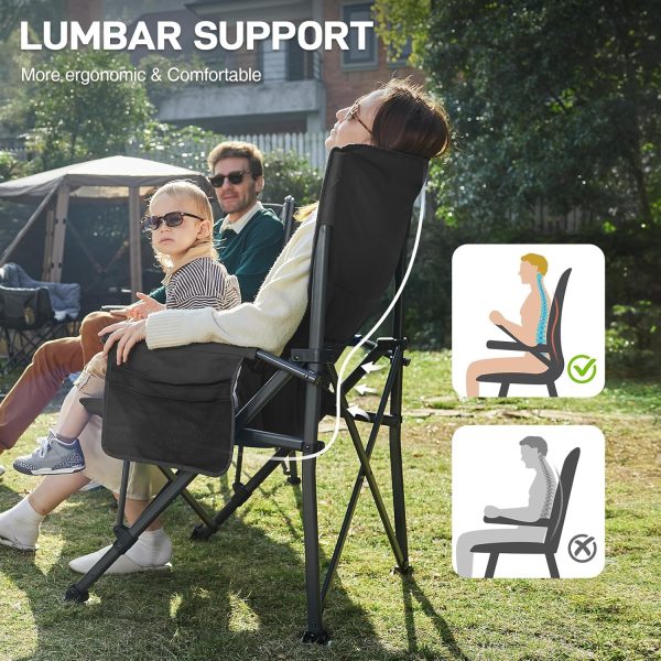 EVER ADVANCED Oversized Folding Camping Chair for Adults with Adjustable Lumbar Support, Heavy Duty Chair with Side Pockets, Portable Collapsible Quad Chair for Outside, Support Up to 500lbs,Black - Image 2