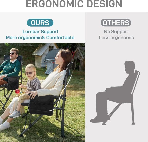EVER ADVANCED Oversized Folding Camping Chair for Adults with Adjustable Lumbar Support, Heavy Duty Chair with Side Pockets, Portable Collapsible Quad Chair for Outside, Support Up to 500lbs,Black - Image 3