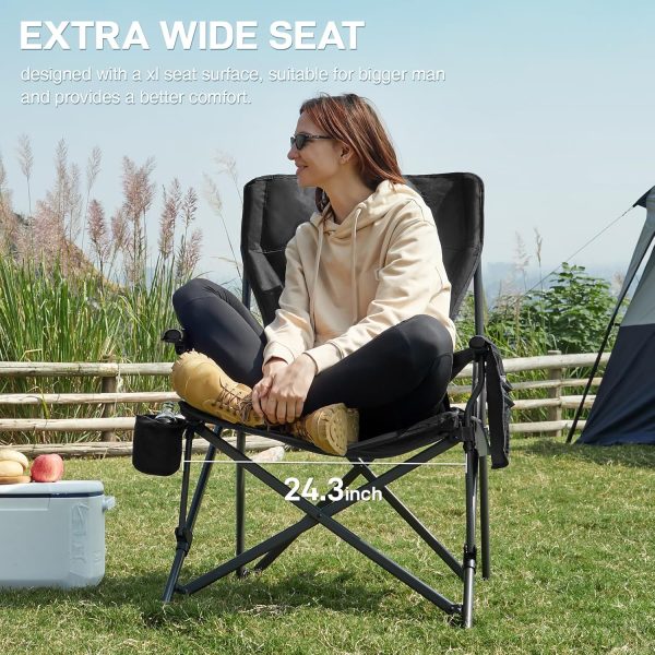 EVER ADVANCED Oversized Folding Camping Chair for Adults with Adjustable Lumbar Support, Heavy Duty Chair with Side Pockets, Portable Collapsible Quad Chair for Outside, Support Up to 500lbs,Black - Image 5