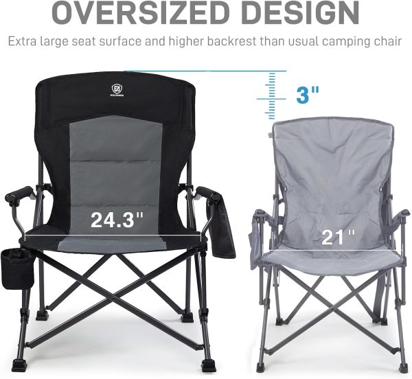 EVER ADVANCED Oversized Folding Camping Chair for Adults with Adjustable Lumbar Support, Heavy Duty Chair with Side Pockets, Portable Collapsible Quad Chair for Outside, Support Up to 500lbs,Black - Image 7