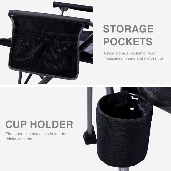 EVER ADVANCED Oversized Folding Camping Chair for Adults with Adjustable Lumbar Support, Heavy Duty Chair with Side Pockets, Portable Collapsible Quad Chair for Outside, Support Up to 500lbs,Black - Image 8